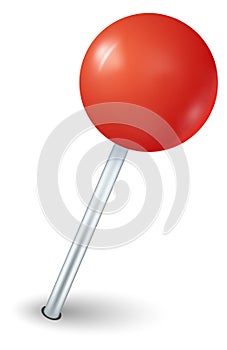 Red round pin mockup. Realistic office attach tool