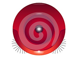 Red, round robot vacuum cleaner - top view - vector full color picture. Robotic, wireless, self-contained red vacuum cleaner. Robo