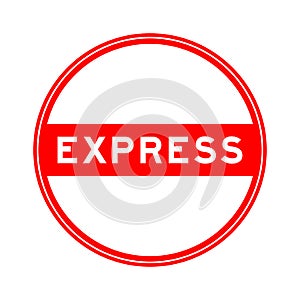 Red round seal sticker in word express on white background