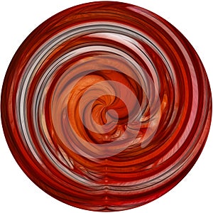 Red, round texture on a white background. Isolated 3D image of a circular vortex with white stripes