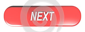 Red rounded rectangle push button NEXT - 3D rendering