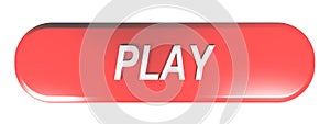 Red rounded rectangle push button PLAY - 3D rendering