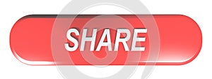 Red rounded rectangle push button SHARE - 3D rendering