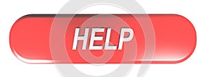 Red rounded rectangle push button HELP - 3D rendering
