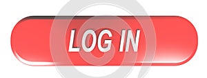 Red rounded rectangle push button to LOG IN - 3D rendering