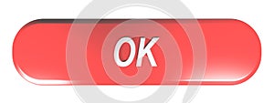 Red rounded rectangle push button OK - 3D rendering