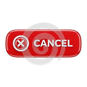 Red 3D Cancel Button with X Icon on White Background delete close