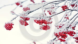 Red rowan berries covered with hoarfrost