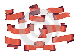 Red Royal Ribbons And Banners 3d Vector Set. Solemn Silk Tapes, Exuding Majesty And Tradition, Grand Symbol Celebration