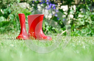 Red rubber boots