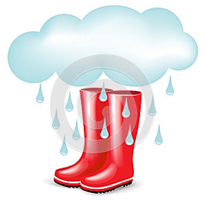 Red rubber boots with rainy cloud