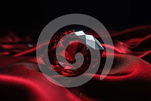 Red ruby gemstone on dark red and black background. Generative AI