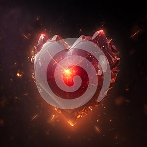 Red ruby heart with inner glow. Created with Generative AI