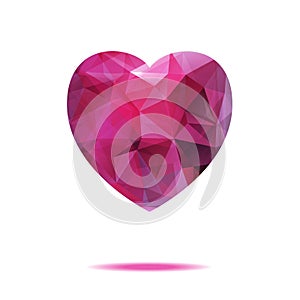Red ruby heart on white background