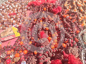 Red rudraksha beads religious Hindu ceremony sprituality