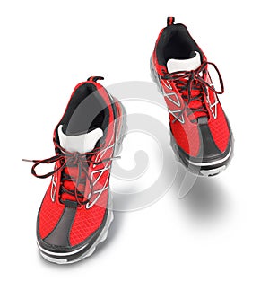 Red running sport shoes going forward