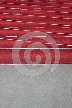 Red runway of a track and field stadium