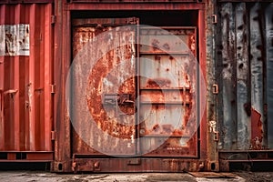 red rusted metal door of old container generative AI