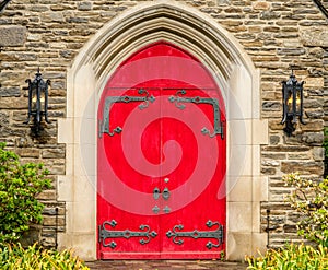 Red Rustic Ornate Church Doors Gatlinburg Tennessee