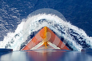 Red rusty bulb of a tanker.