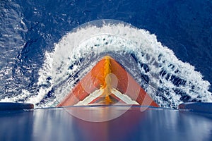 Red rusty bulb of a tanker.