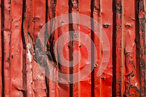 Red rusty container with blows