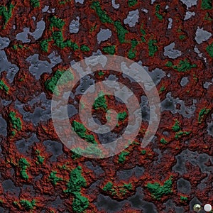 Red rusty metal texture with moss