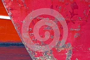 Red rusty metal texture on the ship