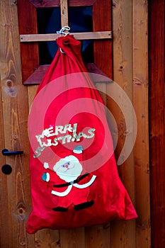 Red sack of gifts of Santa Claus for the children at Christmas