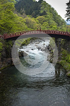 Red sacred bridge Shinkyo in UNESCO site of Nikko, Japan