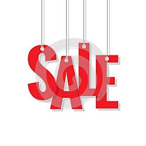 Red sale hanging mobile heading design on white backdround