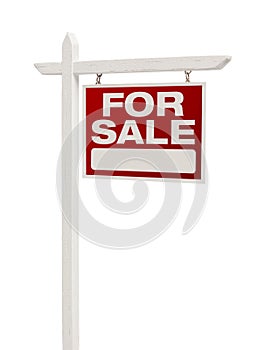 Red For Sale Real Estate Sign on White with Clipping Path