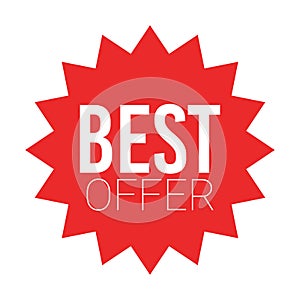 Red sale starburst sticker - stared round label and badge with best offer and discount sign.