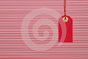 Red Sale tag on red background. Top view