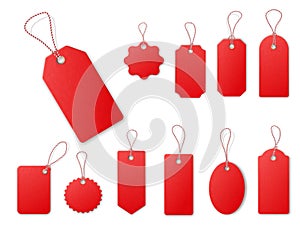Red sale tags. Relistic texrure vector templates