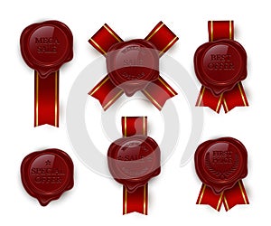 Red Sale wax rero seals color vector illustrations set