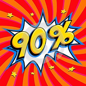 Red sale web banner. Pop art comic sale discount promotion banner. Big sale background. Sale 90 off on a Comics pop-art