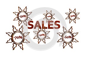 Red Sales design with discount numbers inside golden suns