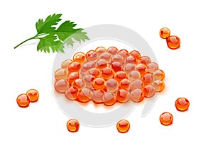 Red salmon caviar. Delicacy fish food. Vector illustration.