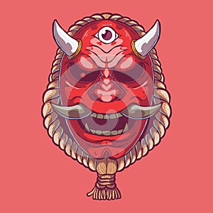 Red Samurai Mask vector illustration.