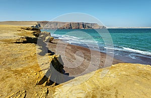 Red sand beach of Paracas National Reserve in Peru