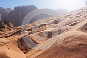 Red sand Dune in the Wadi Ram desert. Jordan. Blurred background