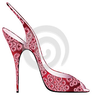 Red sandal with appliqued blossoms