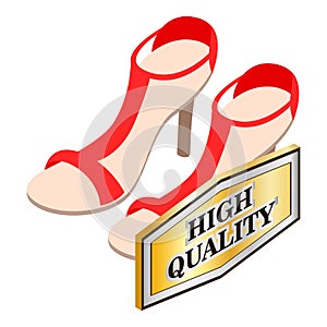 Red sandals icon isometric vector. Bright stylish women opentoe sandals