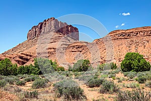 Red sandstone Butte in the Desert Southwest of Utah