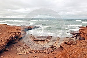 The red sandstone Cavendish Cliffs