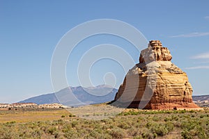 Red sandstone formation Church rock along US highway 191 in Utah east of Canyonlands National Park