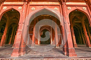 Red sandstone medieval architecture at Fatehpur Sikri, Agra, India