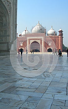 Red sandstone mosque in the Taj Mahal complex