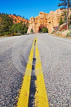 Red sandstone natural bridge in Bryce Canyon National Park in Utah, USA